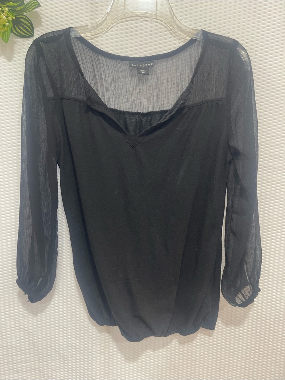 Metaphor Black Sheer Sleeve Women's Top